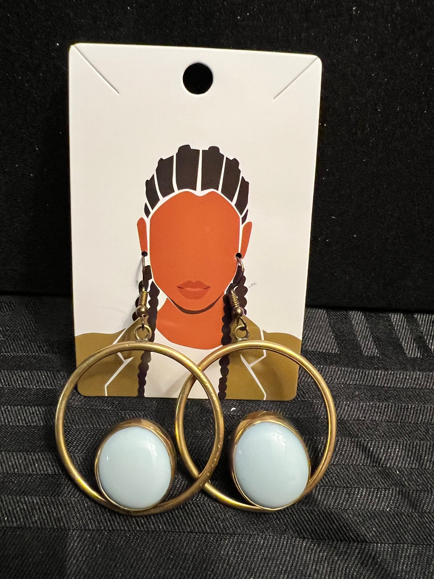 Brass Earrings w/Glass Stone