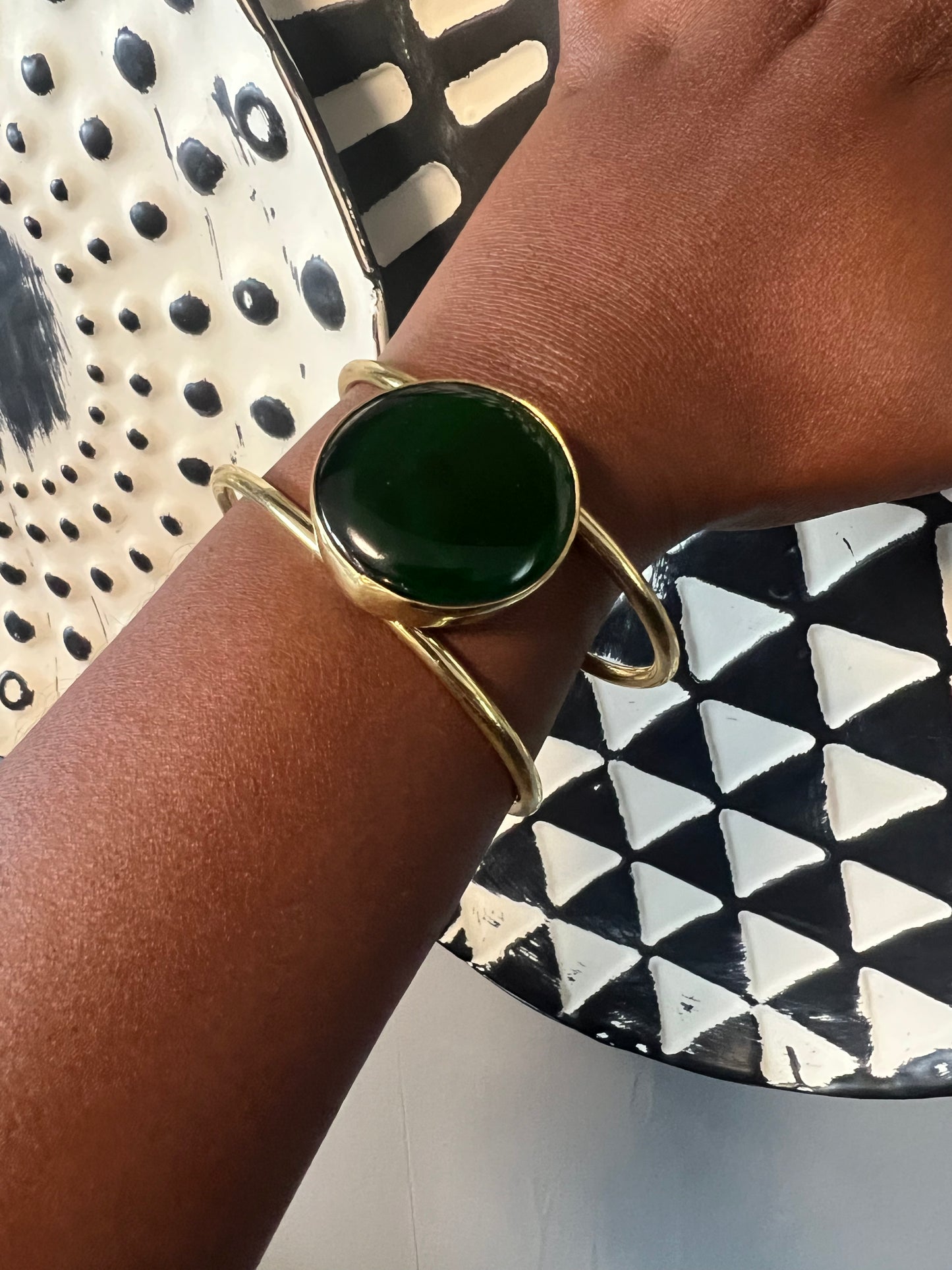 Brass Bracelets W/Glass Pendant