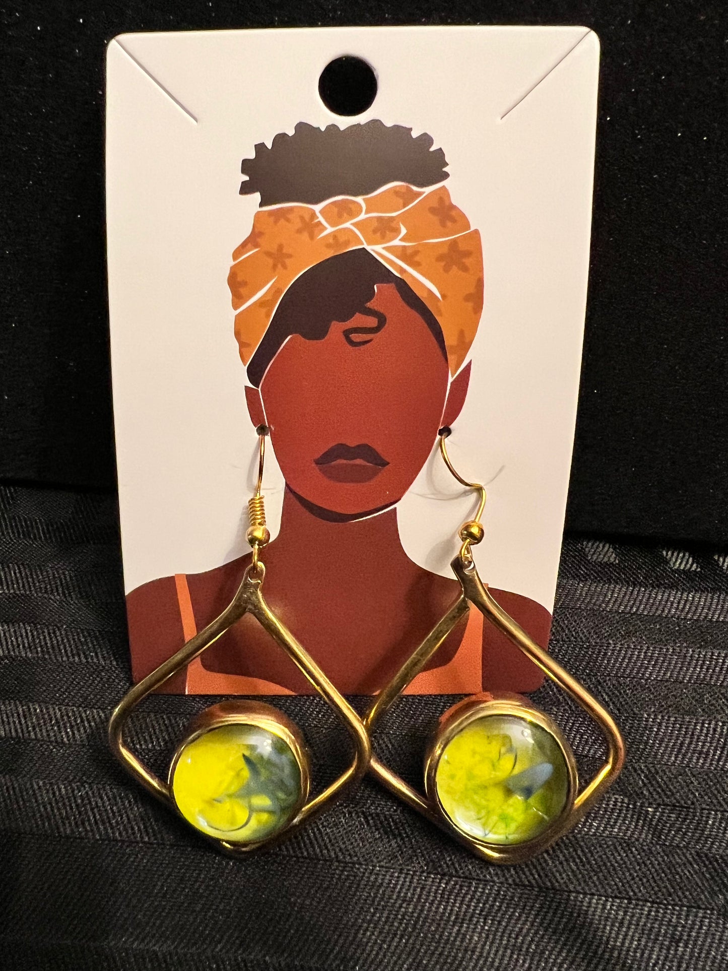 Brass Earrings w/Glass Stone