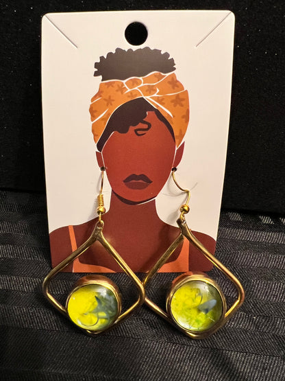 Brass Earrings w/Glass Stone
