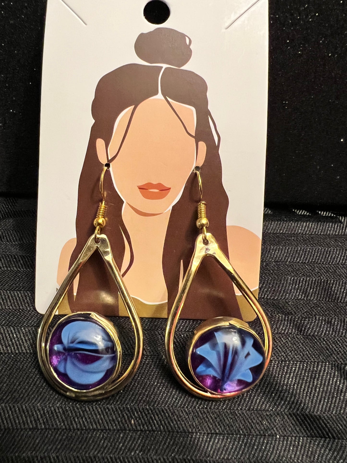 Brass Earrings w/Glass Stone