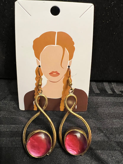 Brass Earrings w/Glass Stone