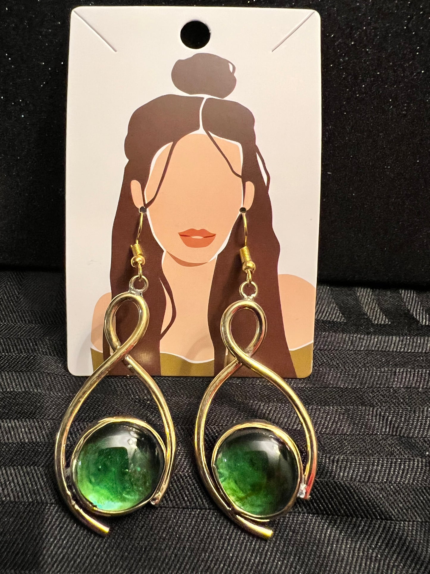 Brass Earrings w/Glass Stone