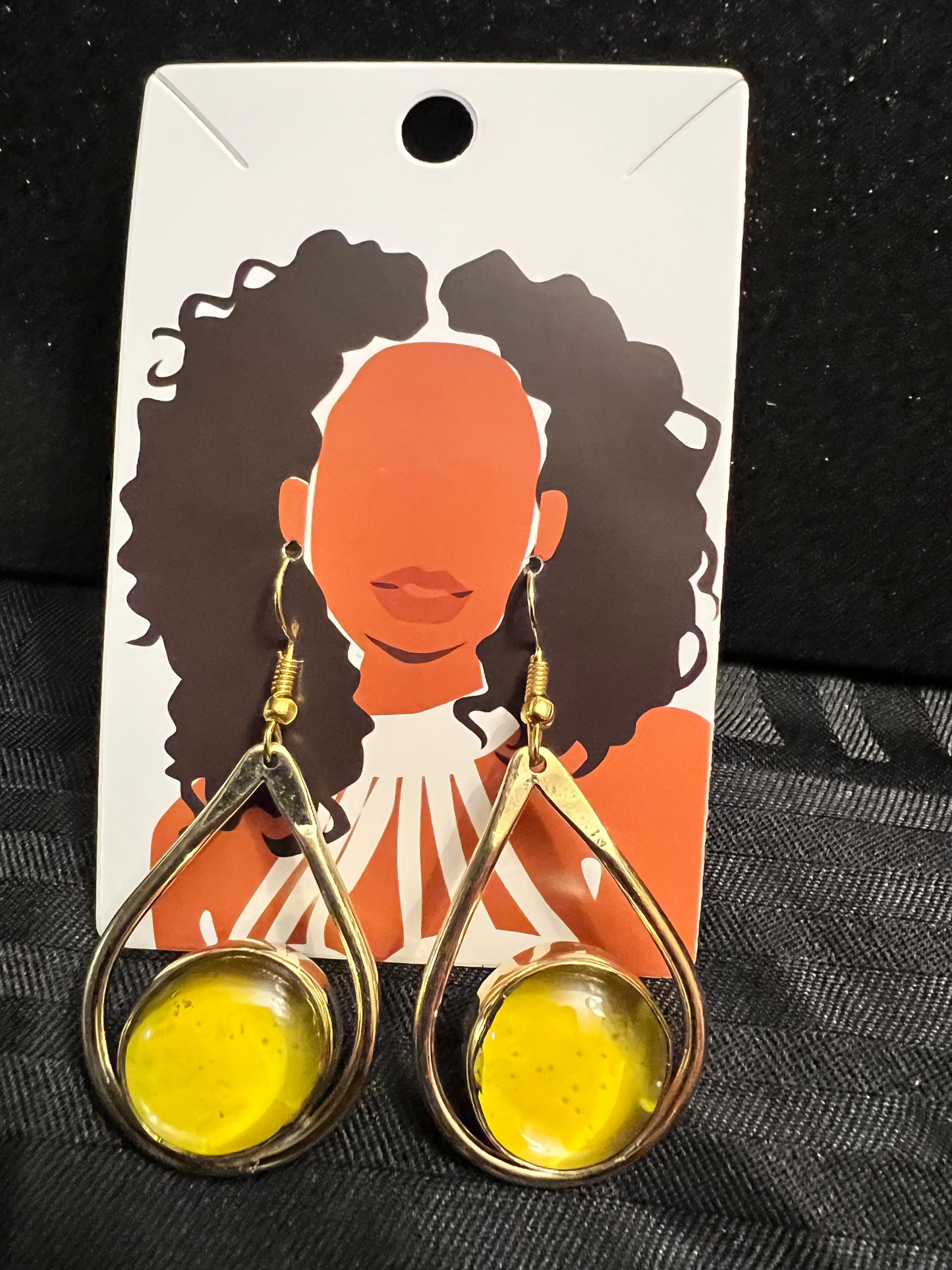 Brass Earrings w/Glass Stone