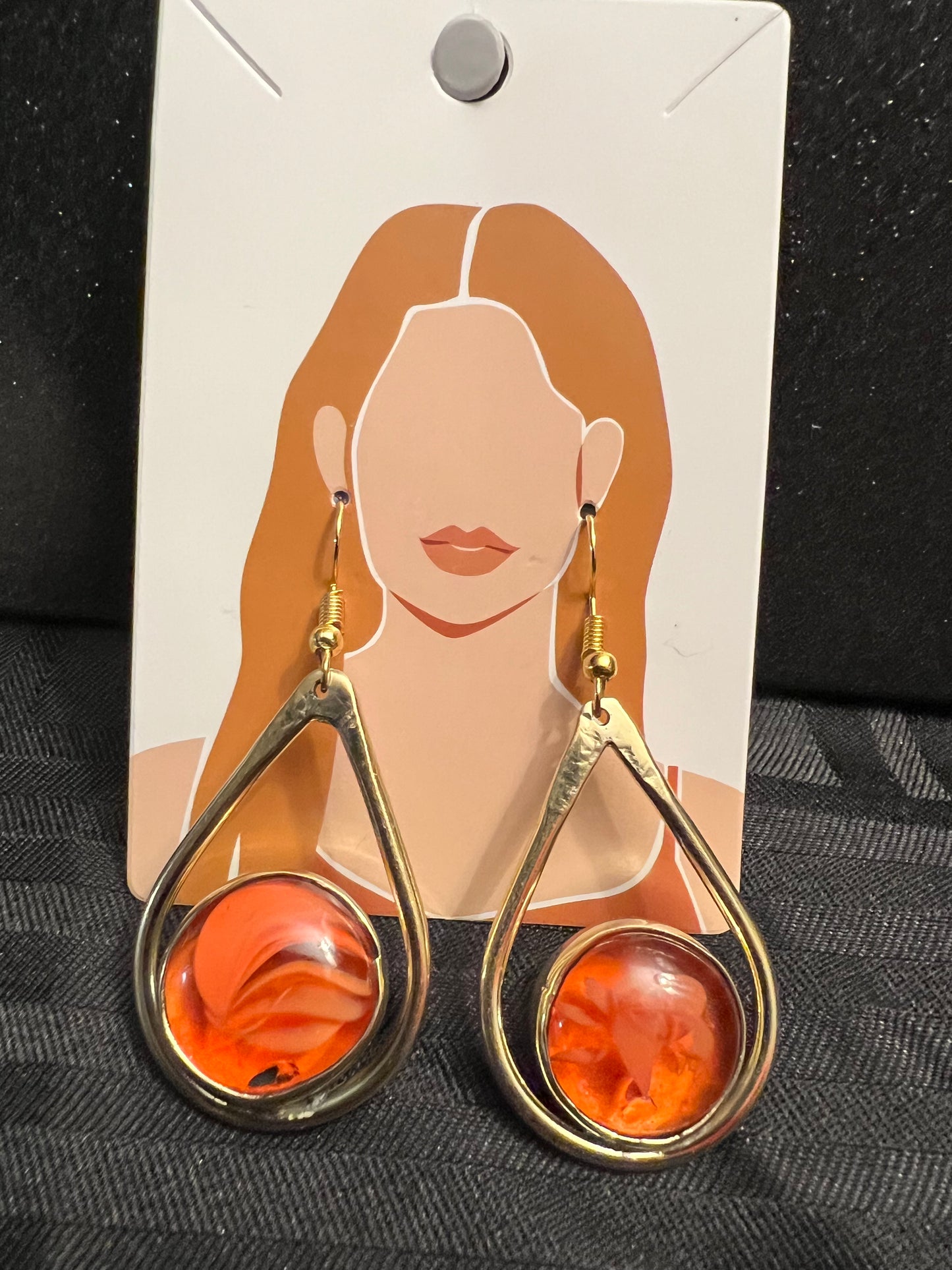 Brass Earrings w/Glass Stone