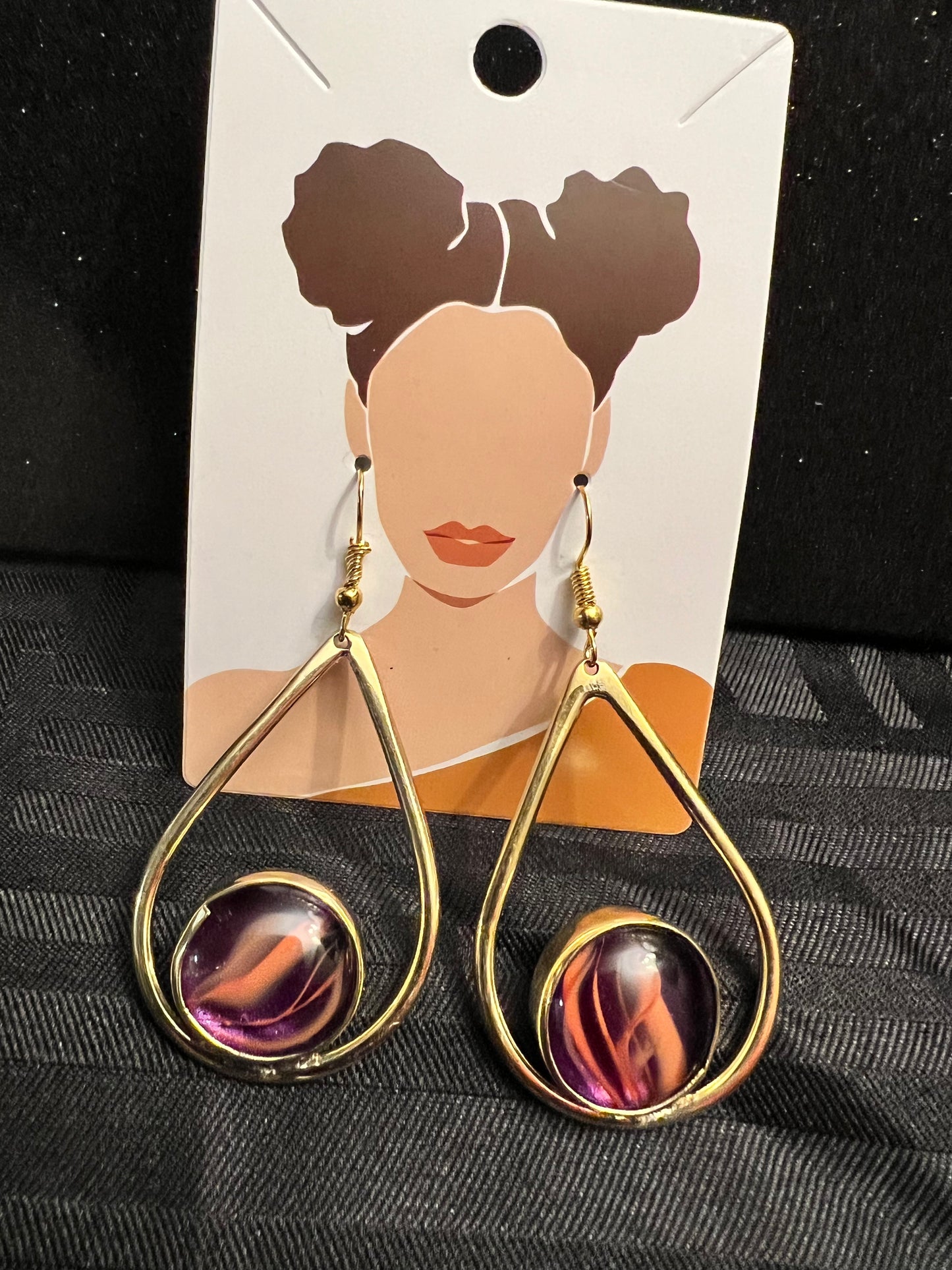 Brass Earrings w/Glass Stone