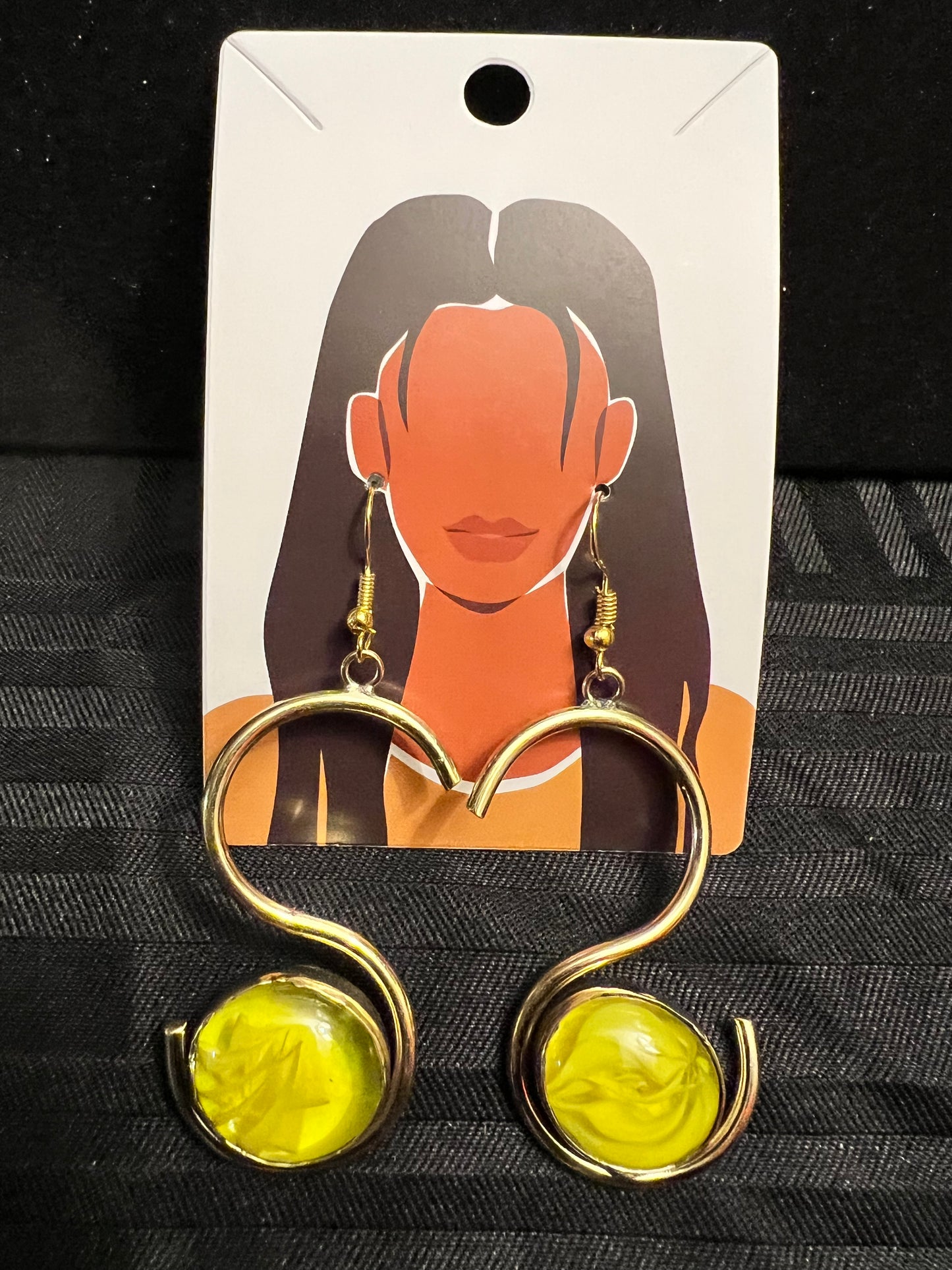 Brass Earrings w/Glass Stone