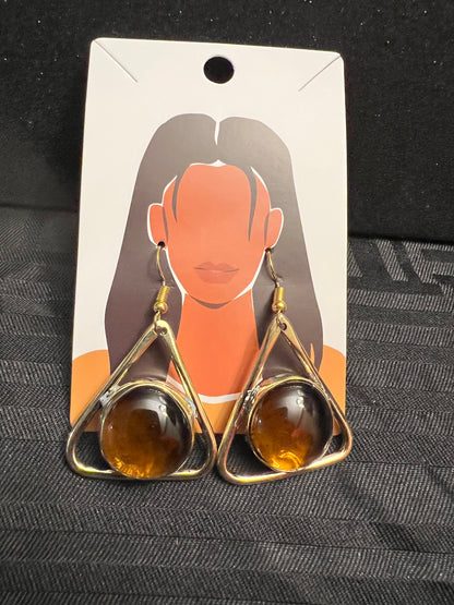 Brass Earrings w/Glass Stone
