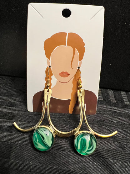 Brass Earrings w/Glass Stone