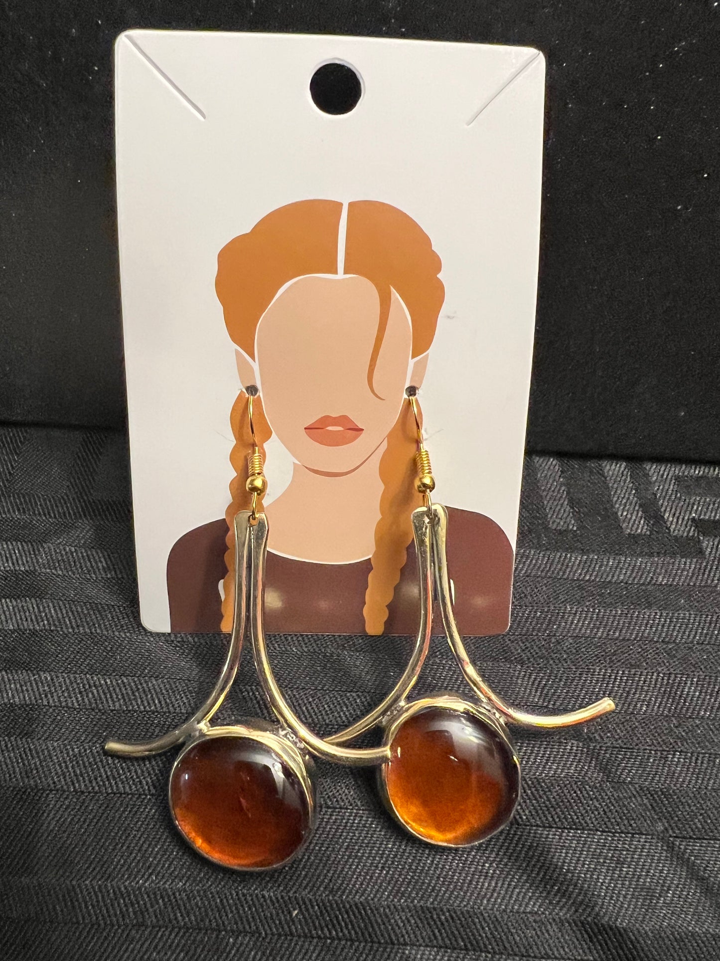Brass Earrings w/Glass Stone