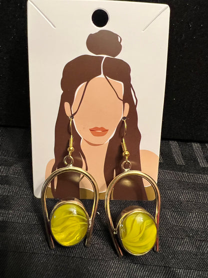 Brass Earrings w/Glass Stone