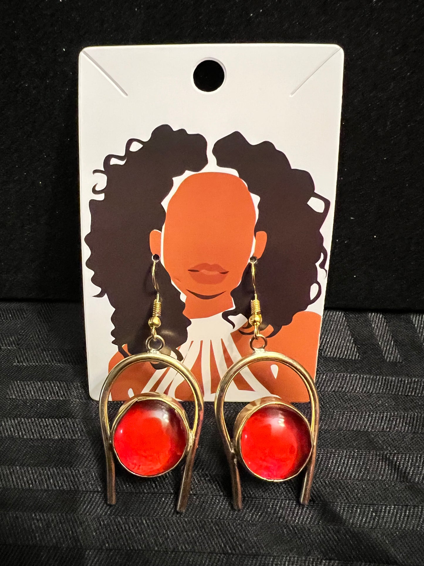 Brass Earrings w/Glass Stone