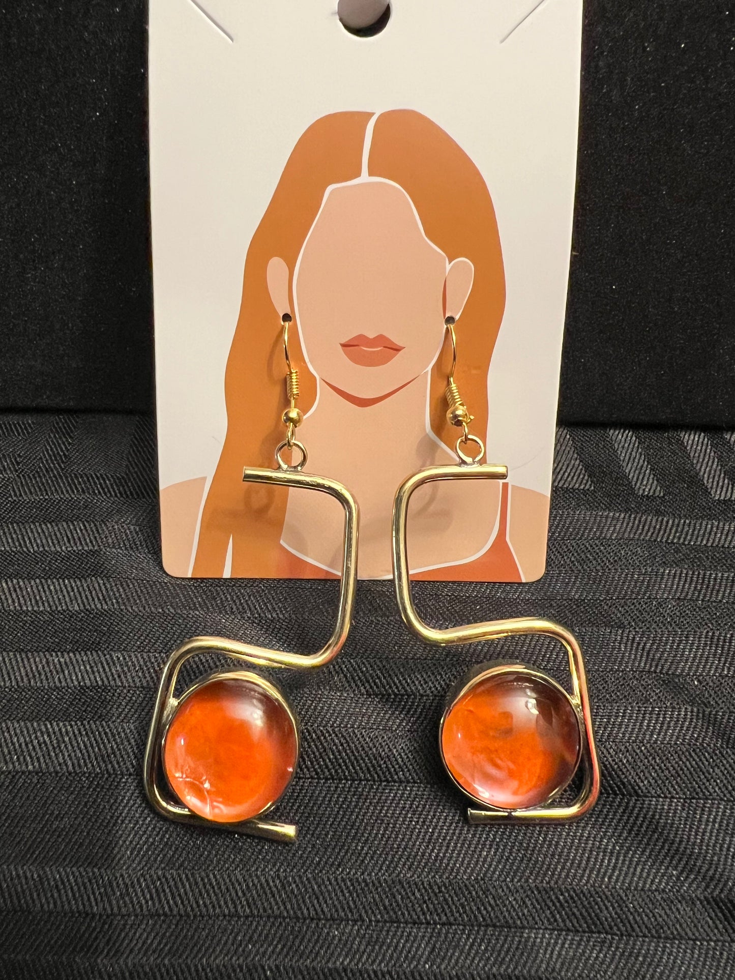 Brass Earrings w/Glass Stone