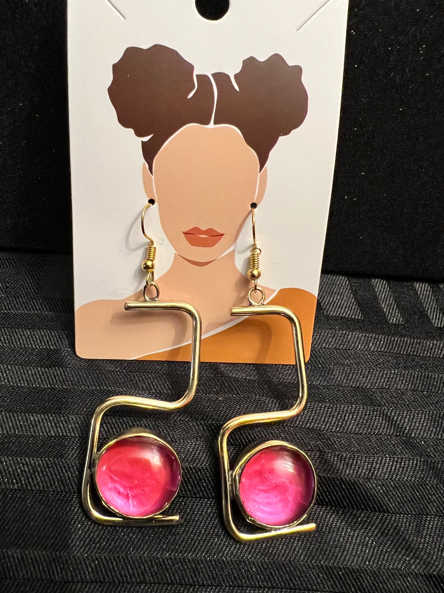 Brass Earrings w/Glass Stone