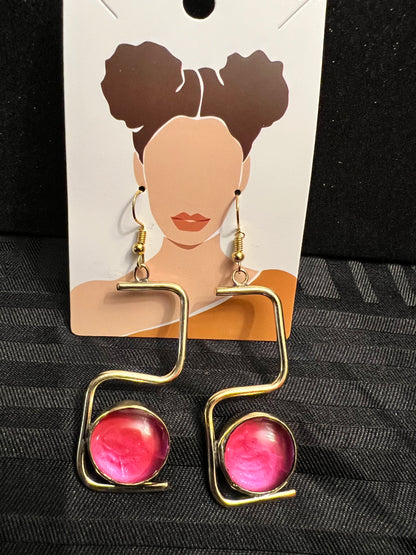 Brass Earrings w/Glass Stone