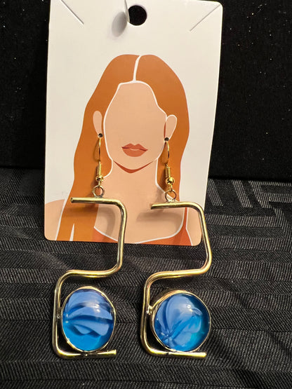 Brass Earrings w/Glass Stone