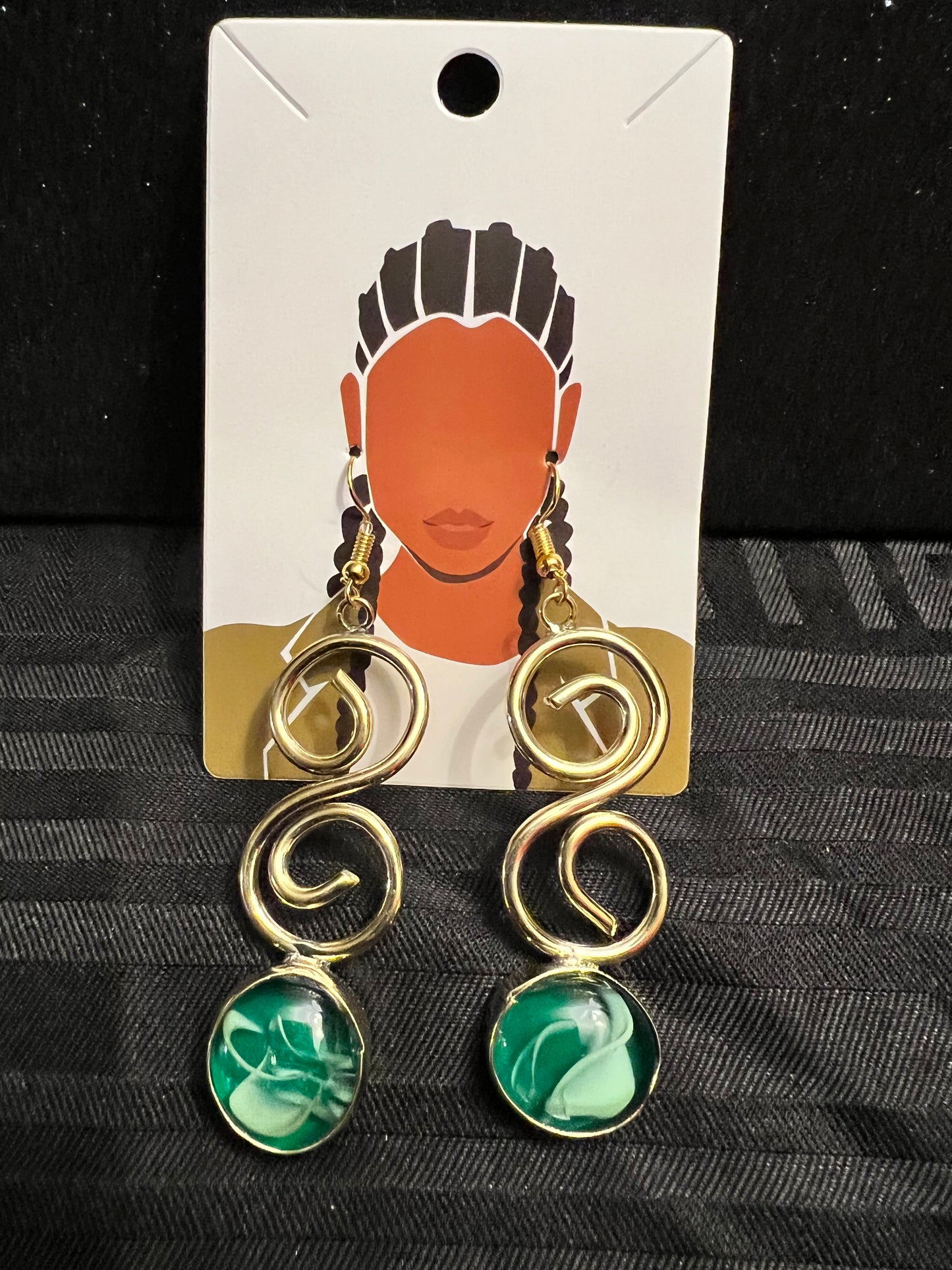 Brass Earrings w/Glass Stone