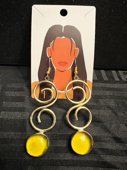 Brass Earrings w/Glass Stone