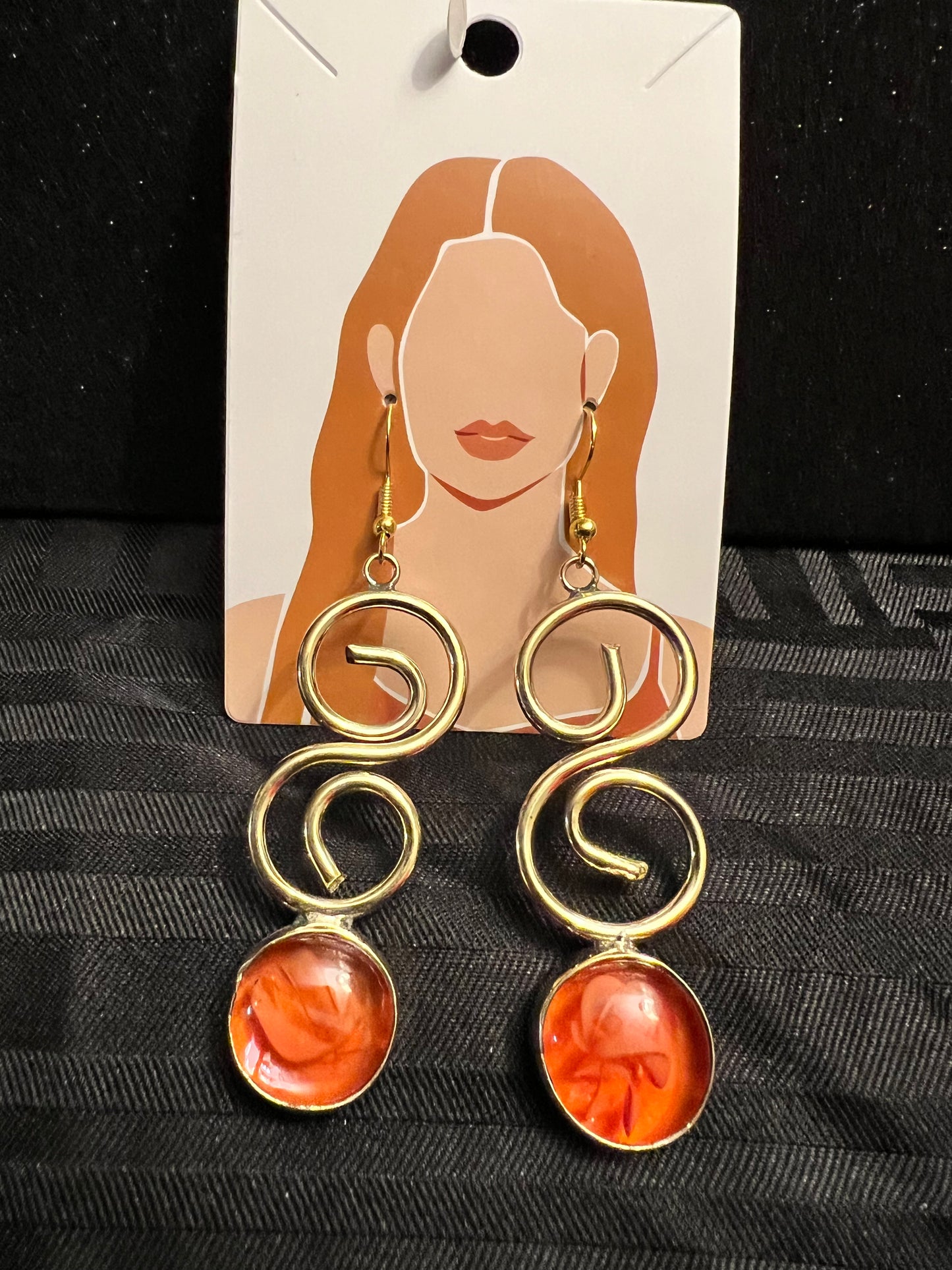 Brass Earrings w/Glass Stone