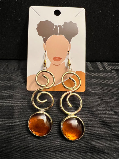 Brass Earrings w/Glass Stone