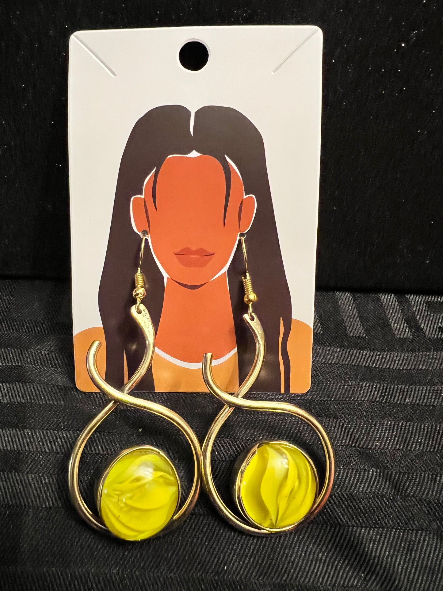 Brass Earrings w/Glass Stone