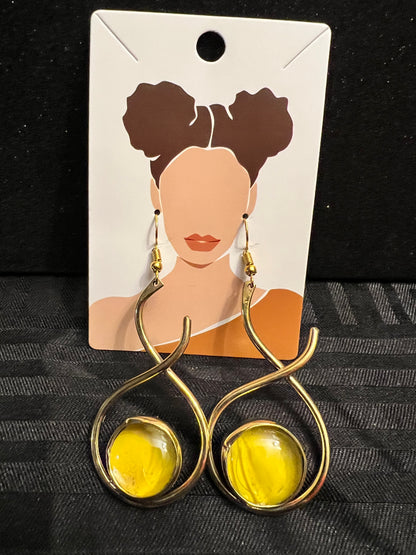 Brass Earrings w/Glass Stone