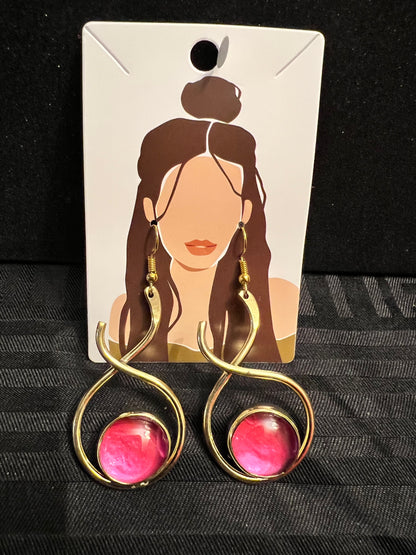 Brass Earrings w/Glass Stone