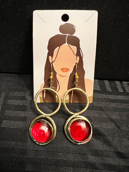 Brass Earrings w/Glass Stone