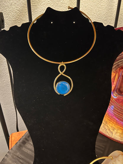 Brass Chokers w/Glass Pendants