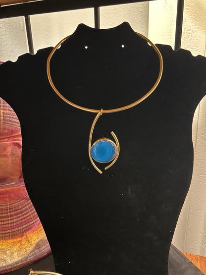 Brass Chokers w/Glass Pendants