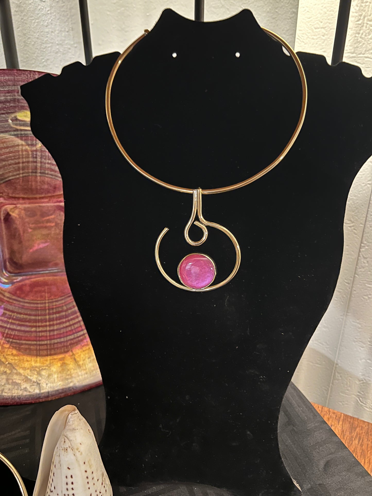 Brass Chokers w/Glass Pendants
